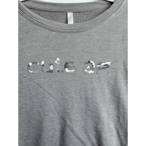 Fabletics Cute AF drop shoulder sweatshirt gray camo print sz L crop no mat tag - Picture 2 of 6